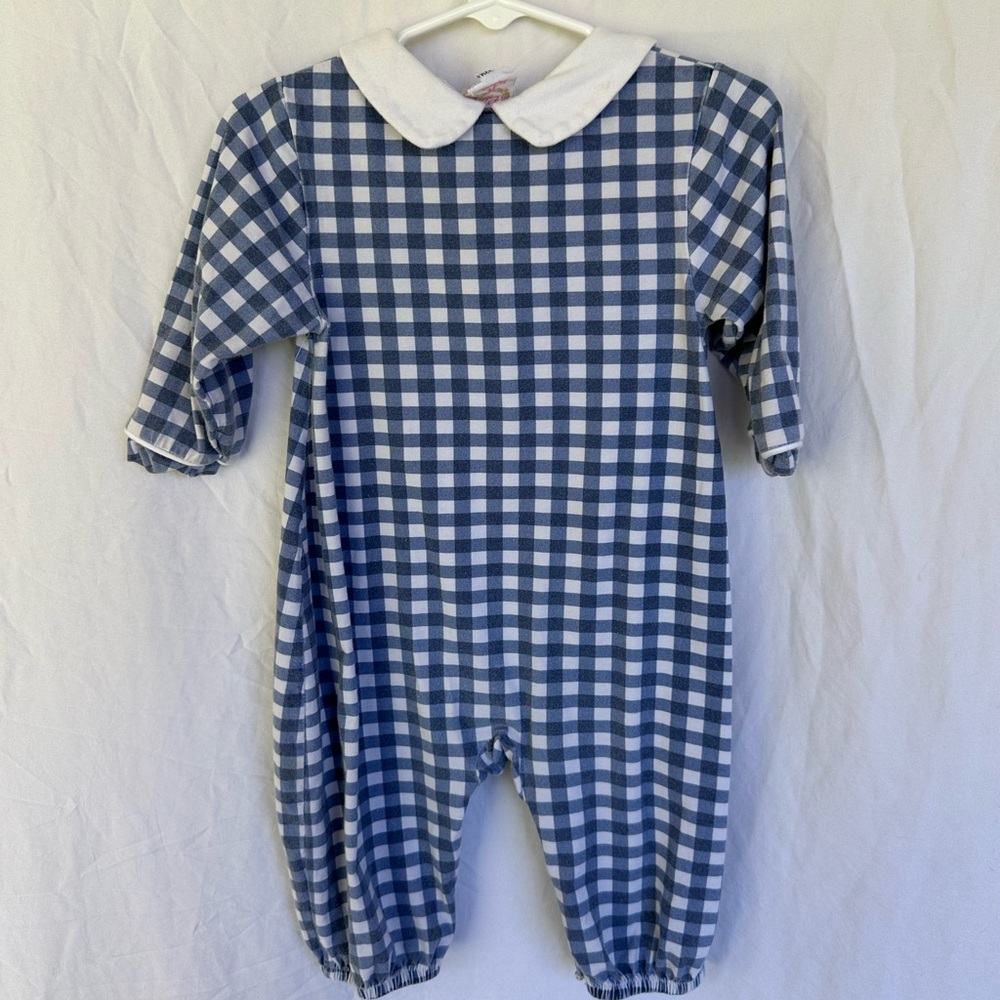 Blue Gingham Peter Pan Collar Footie One-Piece